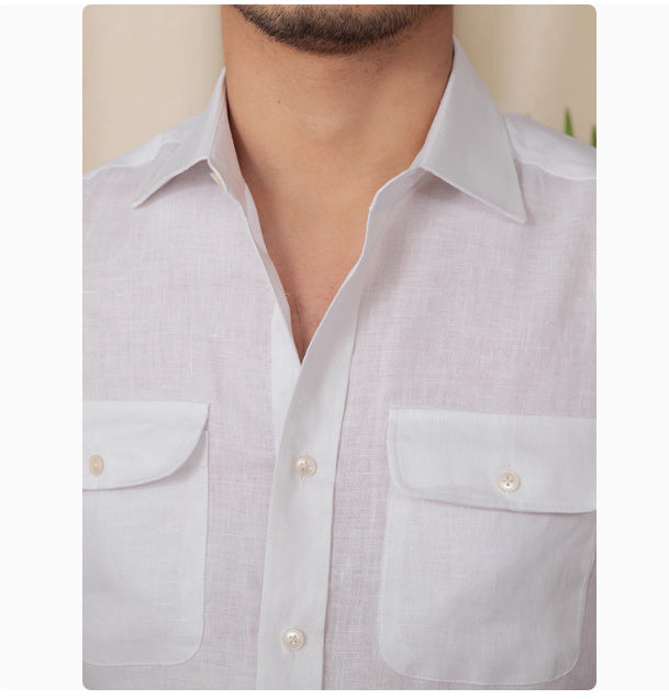 Business Gentry Casual Pure Linen Long Sleeve Shirt in Blue, White, Picklesgreen - M to 3XL