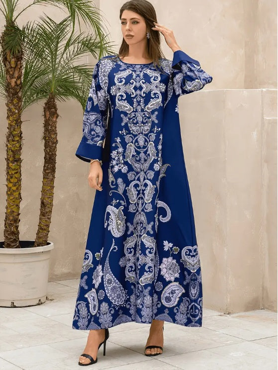 Robe abaya élégante à manches longues et imprimé floral