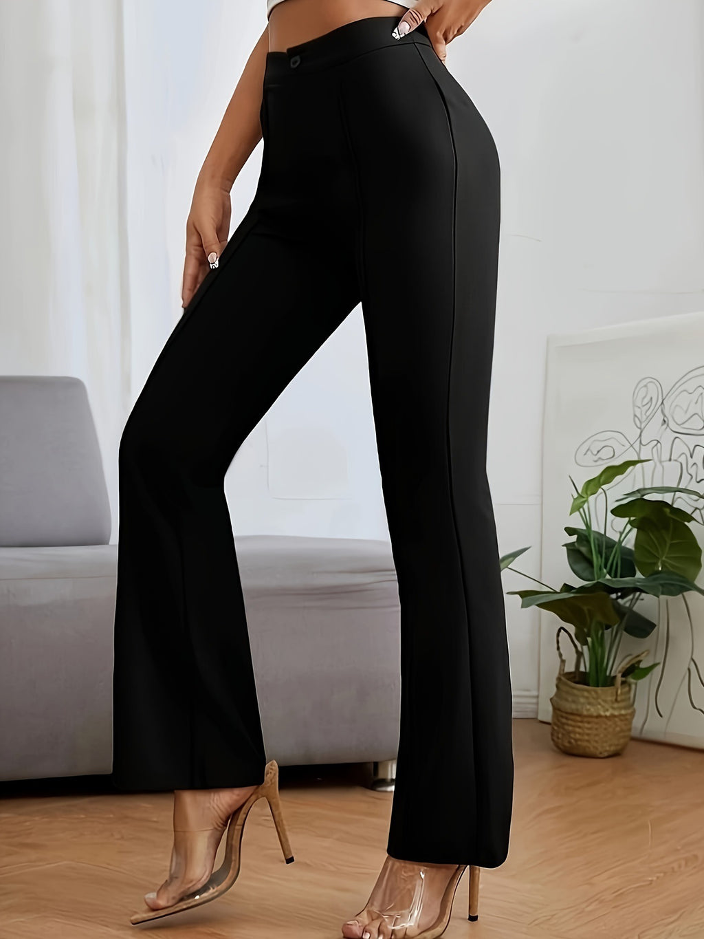 Hip Raise Slimming Cropped Straight Pants with Elastic Waistband