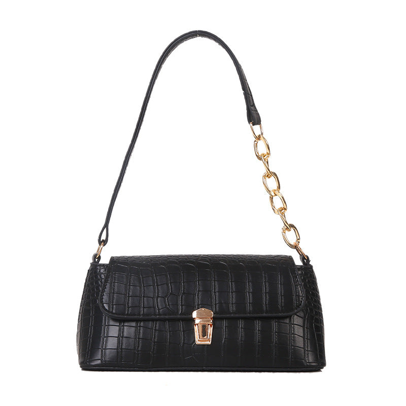 Sac à bandoulière français minoritaire de style baguette avec motif crocodile, en PU souple, 24x10.5x9cm