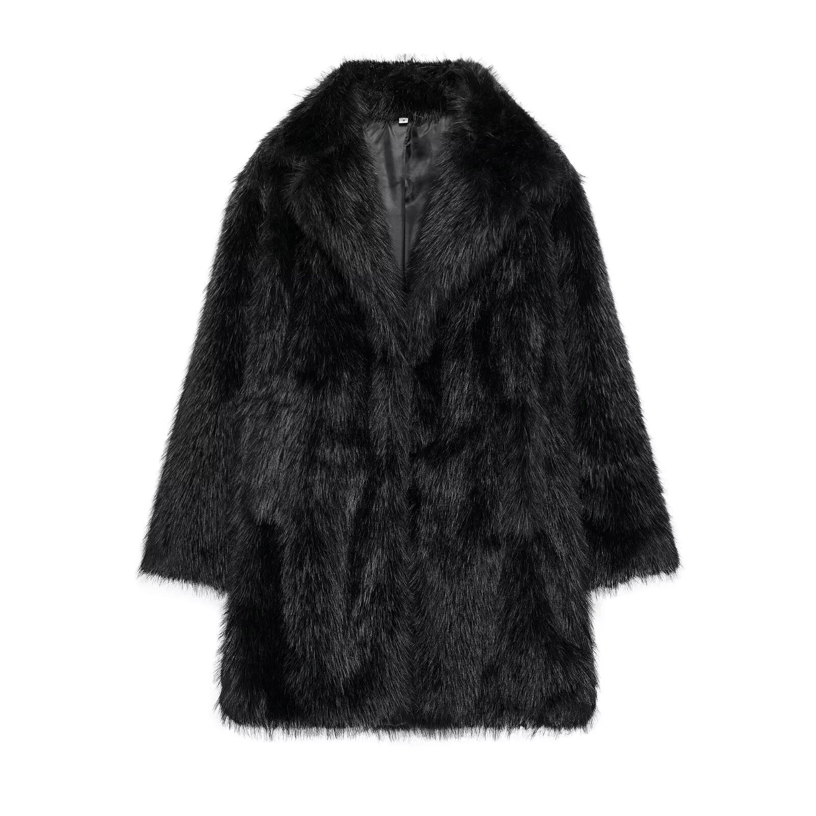 Women's White Artificial Fur Warm Three-Quarter Thick Coat