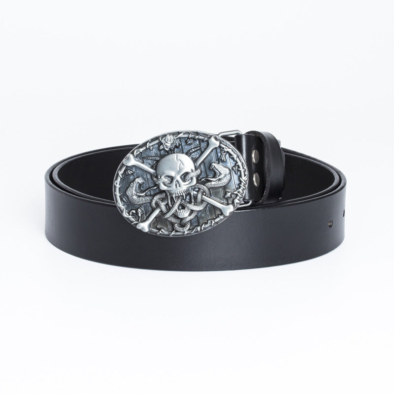 Men's Genuine Leather Skull Alloy Buckle Casual Retro Belt