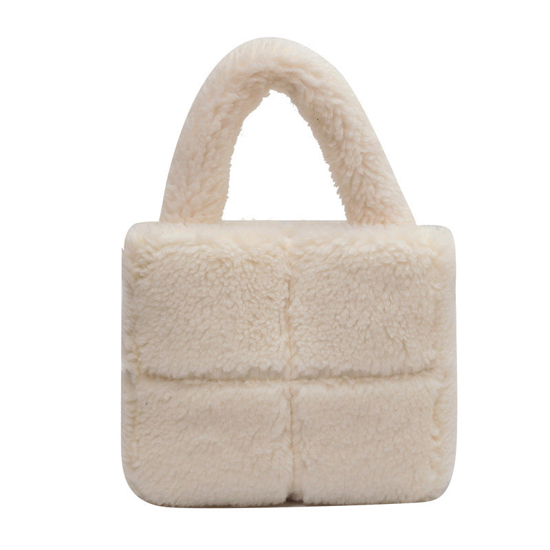 Sac fourre-tout portable en peluche grande capacité pour femme 22,5x20x10cm