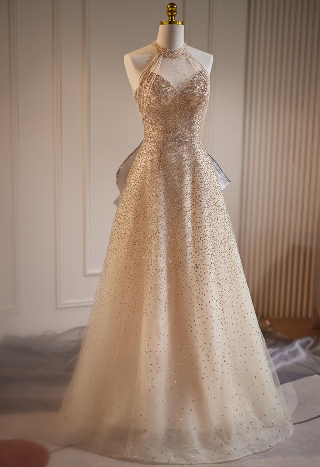 Champagne Tassel Evening Dress Slim Fit Polyester