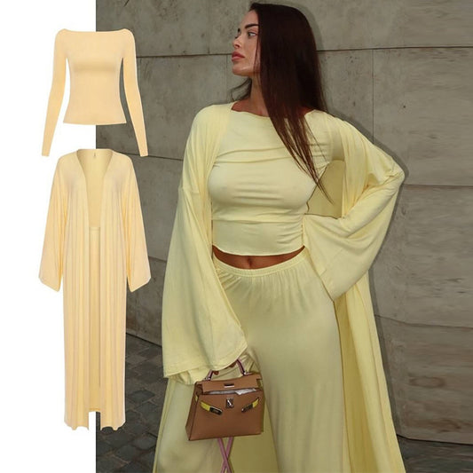 Casual Long Cardigan Long Sleeve Top High Waist Trousers Fashion Suit