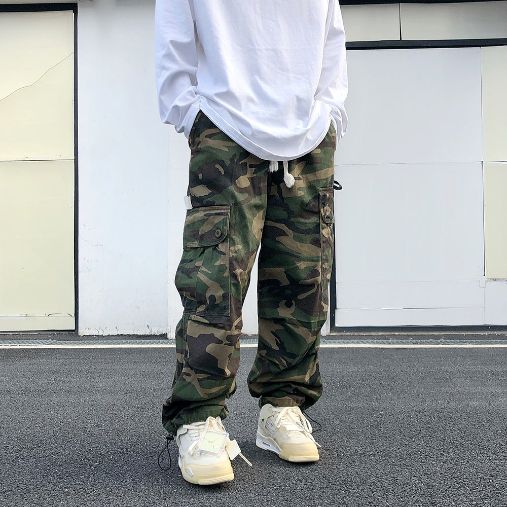 Camouflage Green Loose Tapered Hip-Hop Overalls Casual Sports Pants
