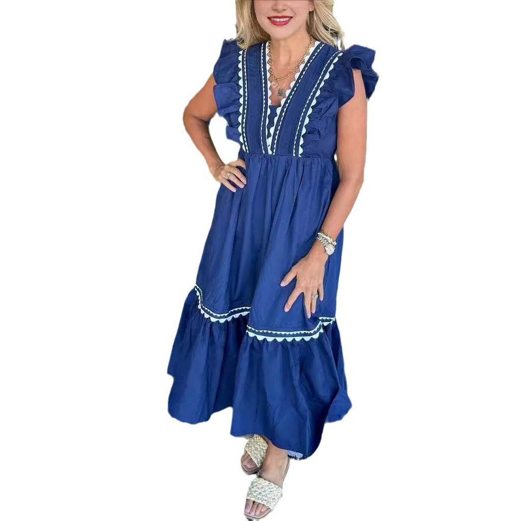 Robe sans manches à volants et patchwork de dentelle pour femmes