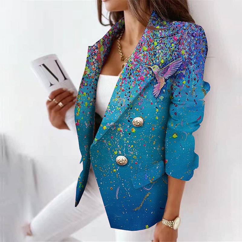 3D Color Print Slim Fit Suit Jacket for Women