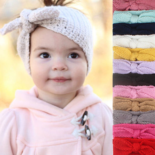 Baby Winter Solid Big Bow Fish Knit Wool Headband