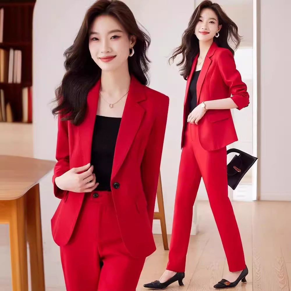 Red Blazer Suit for Women Fall Winter Fashion Temperament Goddess Style