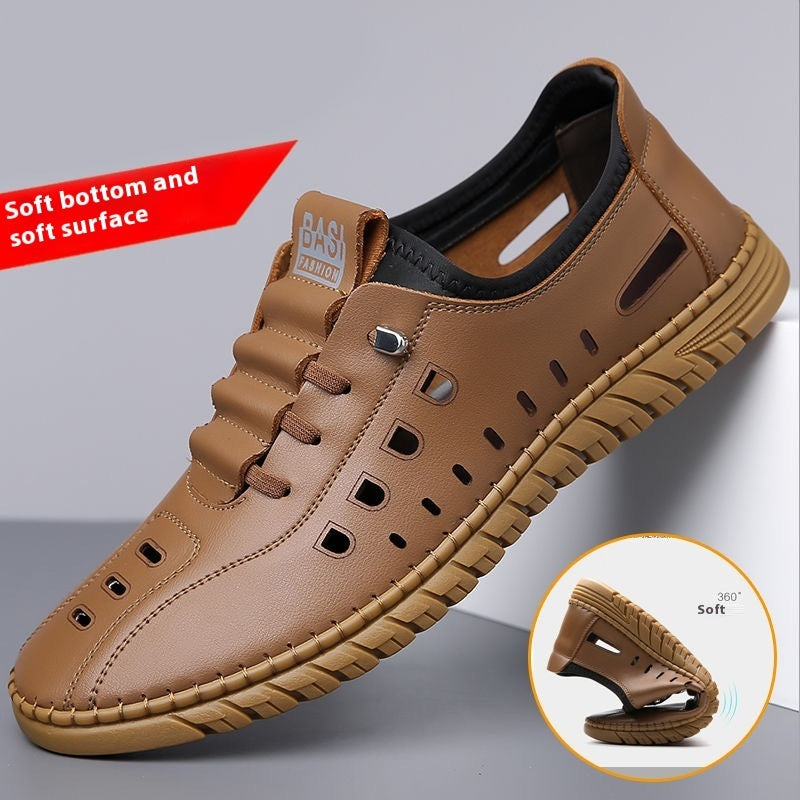 Men's Slip-On Leather Sandals Soft PVC Sole Breathable Waterproof