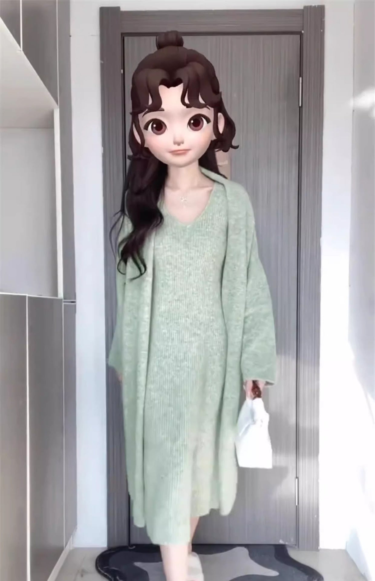 Women's Sling Knitted Dress Sweater Cardigan Night Skirt Suit