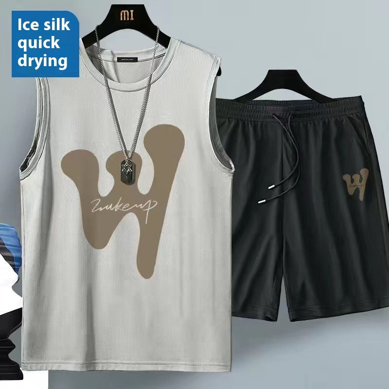 Ensemble gilet et short d'été sans manches en soie glacée pour homme - Sport et loisirs