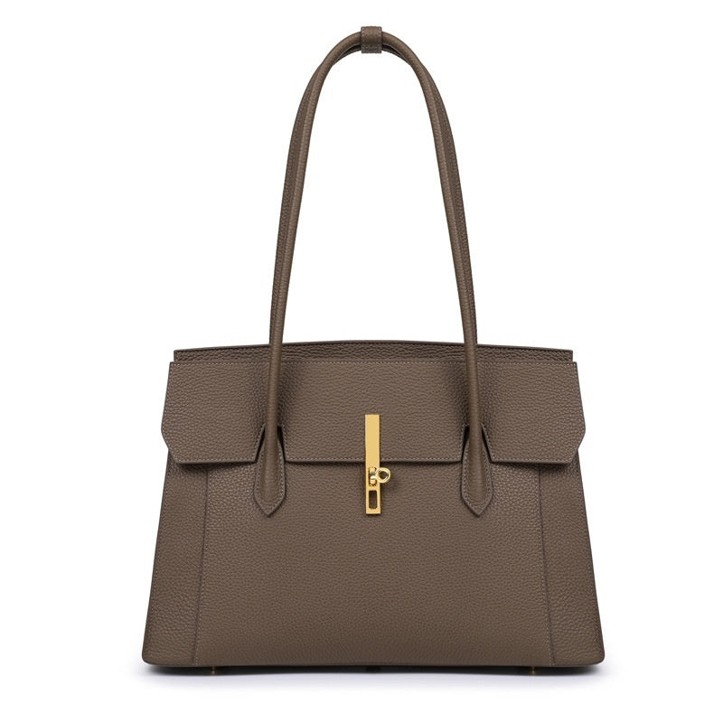 Women's Genuine Leather Large Capacity Solid Color Tote Bag