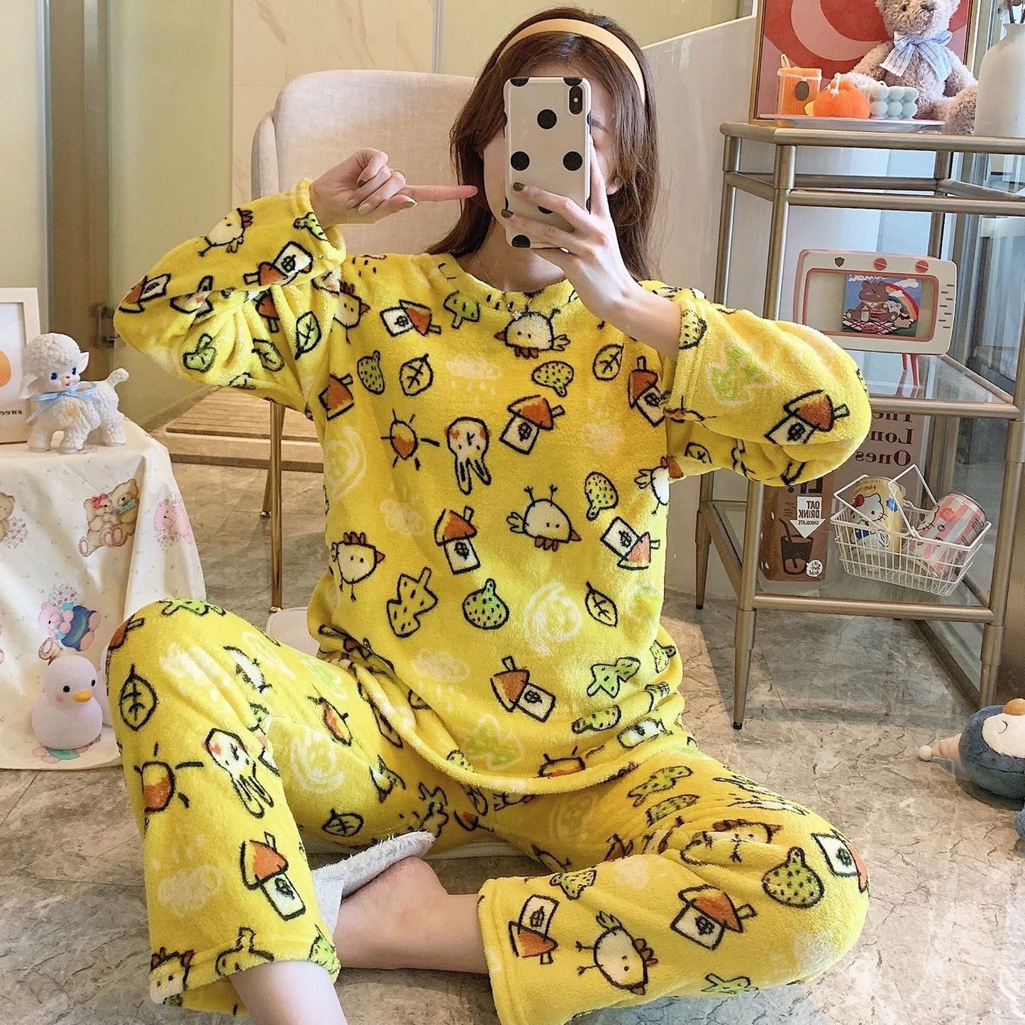 Coral Fleece Thickened Padded Winter Pajamas for Women