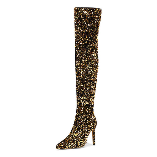 Sequin Side-Zip Over-the-Knee Stiletto Boots for Women