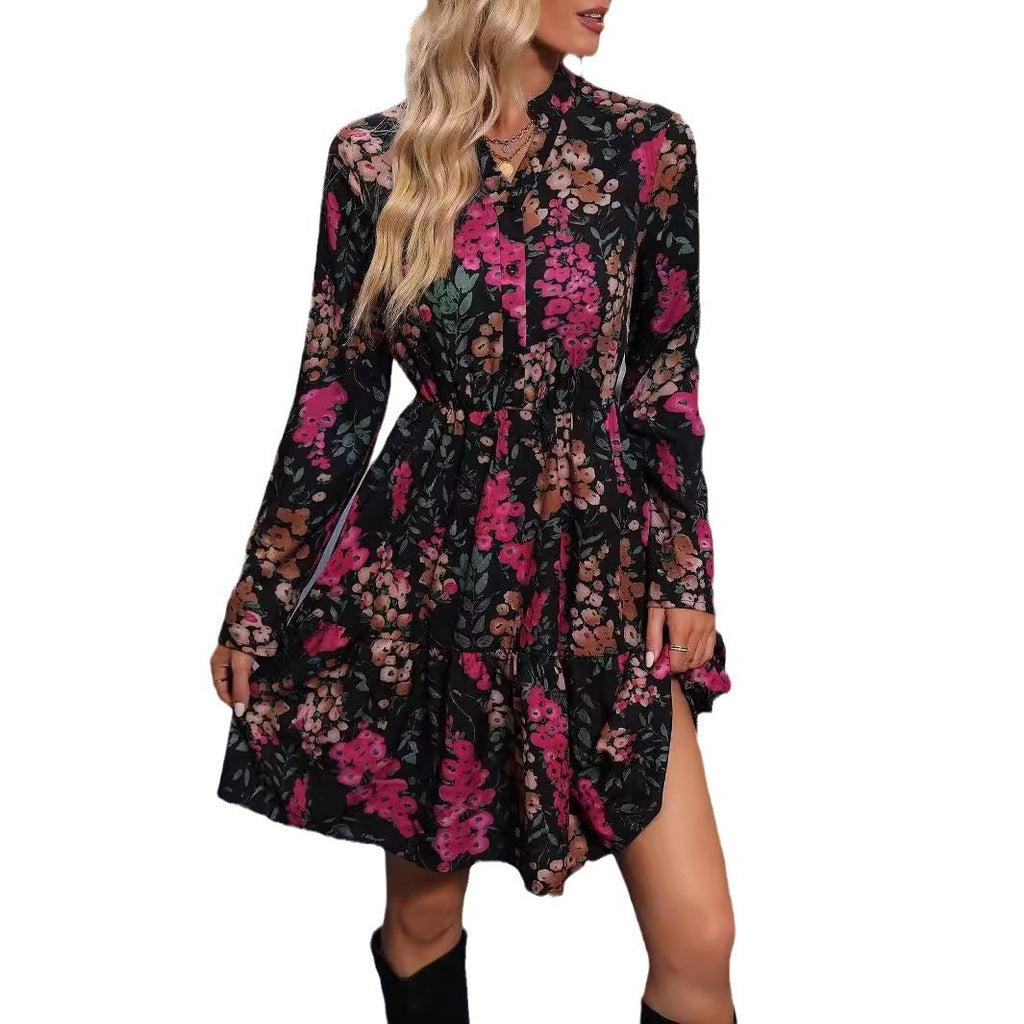 Elegant Black Printed Pullover Shirt Dress for Women