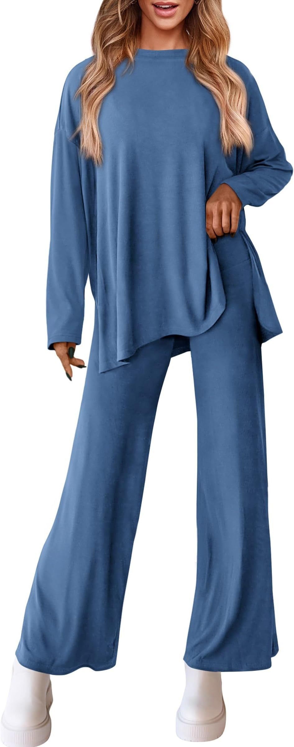 Women's Knitted Casual Solid Color Suit with Pants