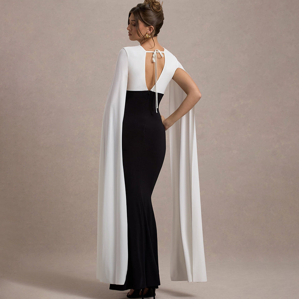 فستان نسائي أسود برباط بخصر عالٍ مقاس S-XL