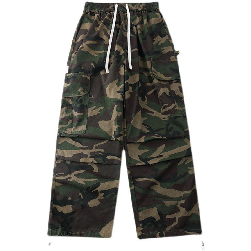 Camouflage Street Hip-hop Green Loose Tappered Overalls Casual Sports Style