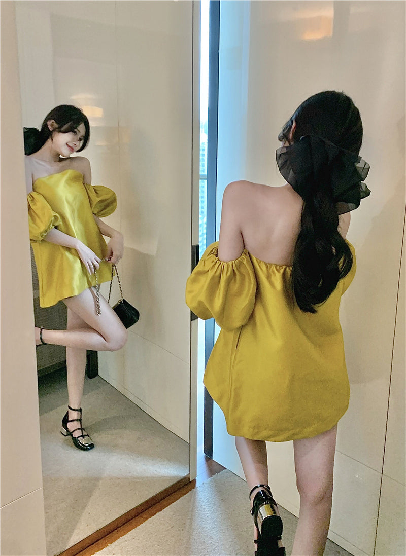 Off Shoulder Bubble Sleeve Shirt Women's Summer French Style