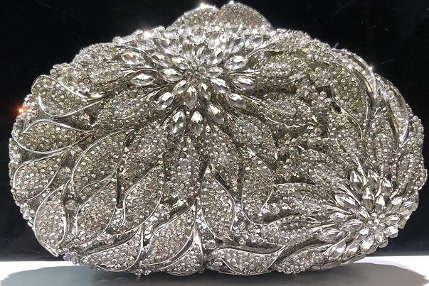 Leaf Flower Diamond Inlaid Hard Oval Dinner Bag
