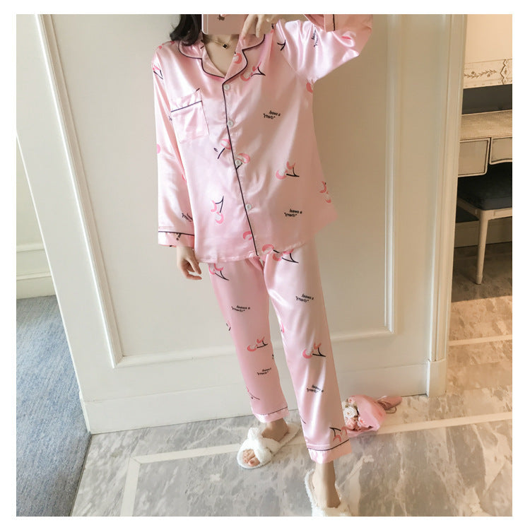 Plus Size Soft Silk Printed Short Sleeve Summer Pajamas