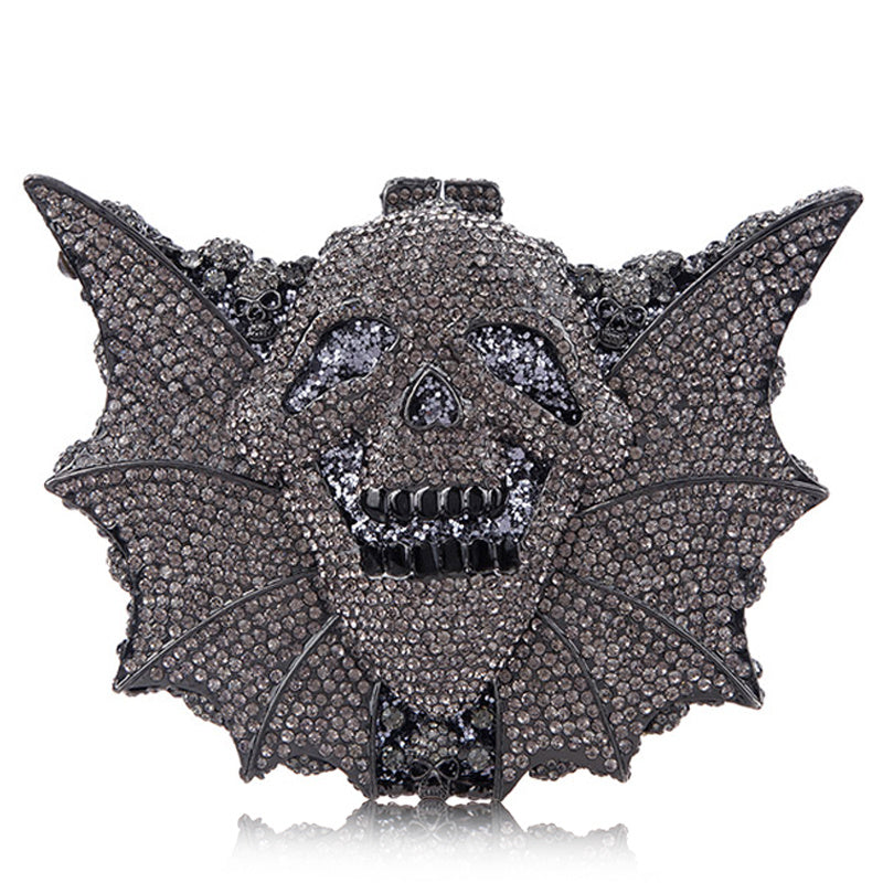 Halloween Crystal Women's Skull Bat Bag 19CM Alloy Evening Clutch
