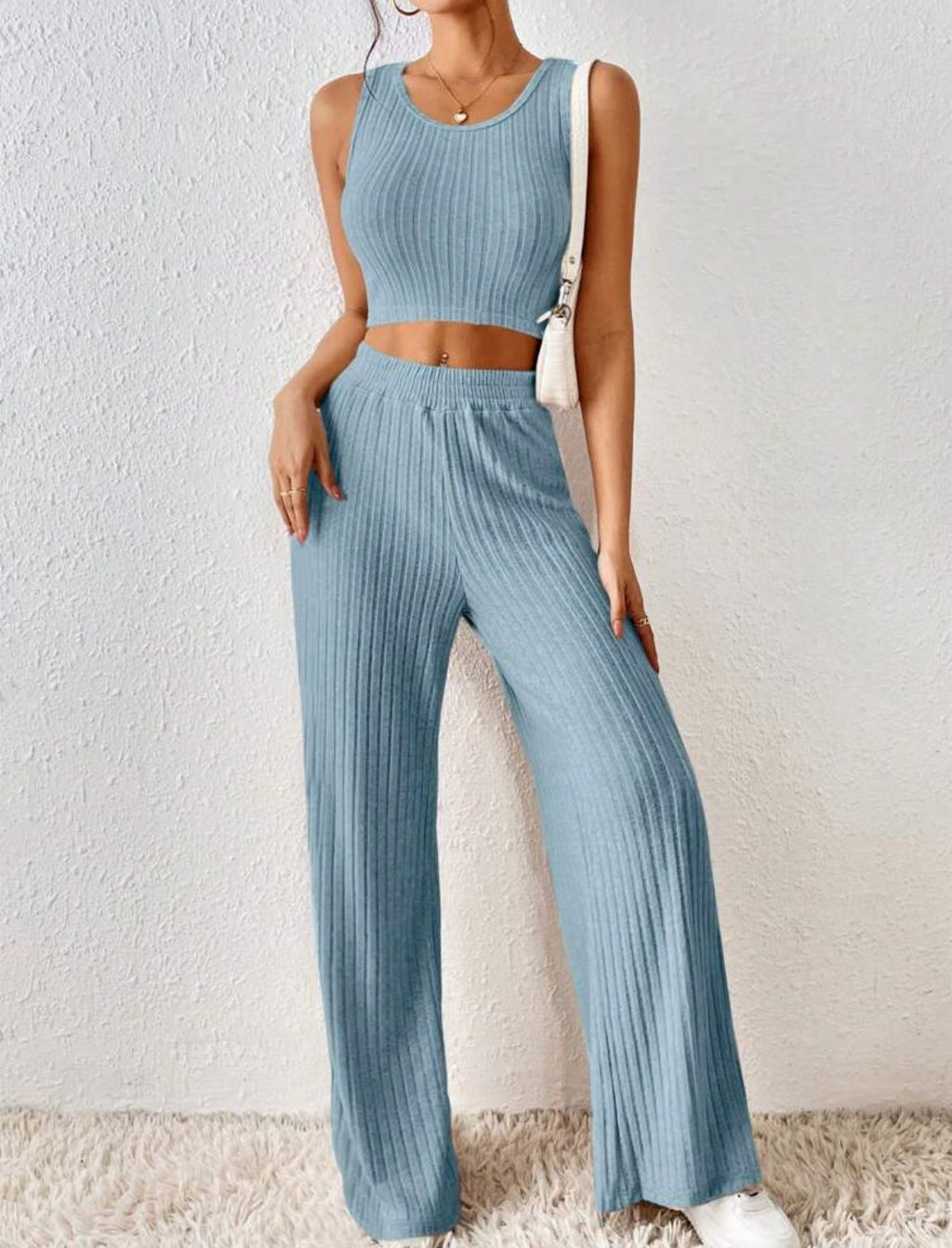 Knitted Vest and High Waist Trousers Suit for Women