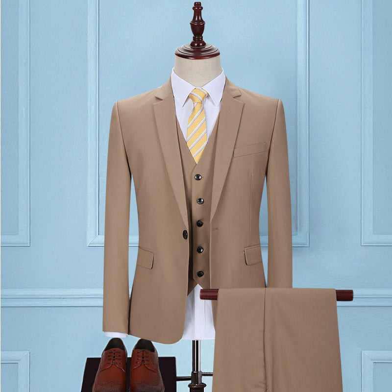 Men's Slim Fit Three-Piece Business Suit with Tie