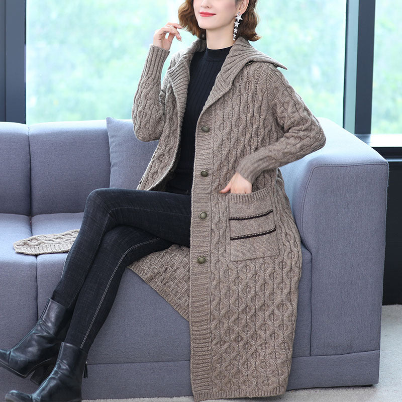 Thick Thread Mid-Length Sweater Coat for Women