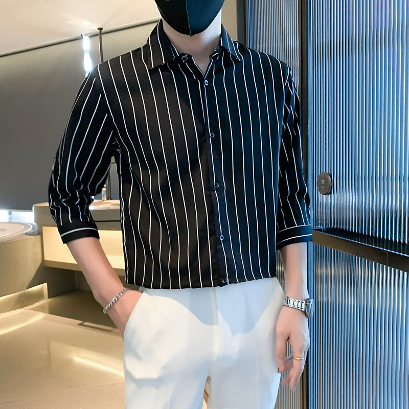 Light Cooked Style Men’s Shirt with Black and White Stripes