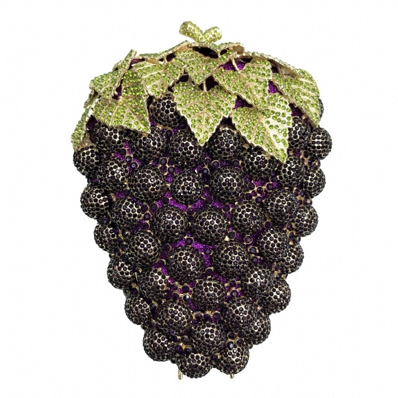 Sac de dîner à chaîne en forme de raisin clouté de diamants, petit 13x17.5x8 cm