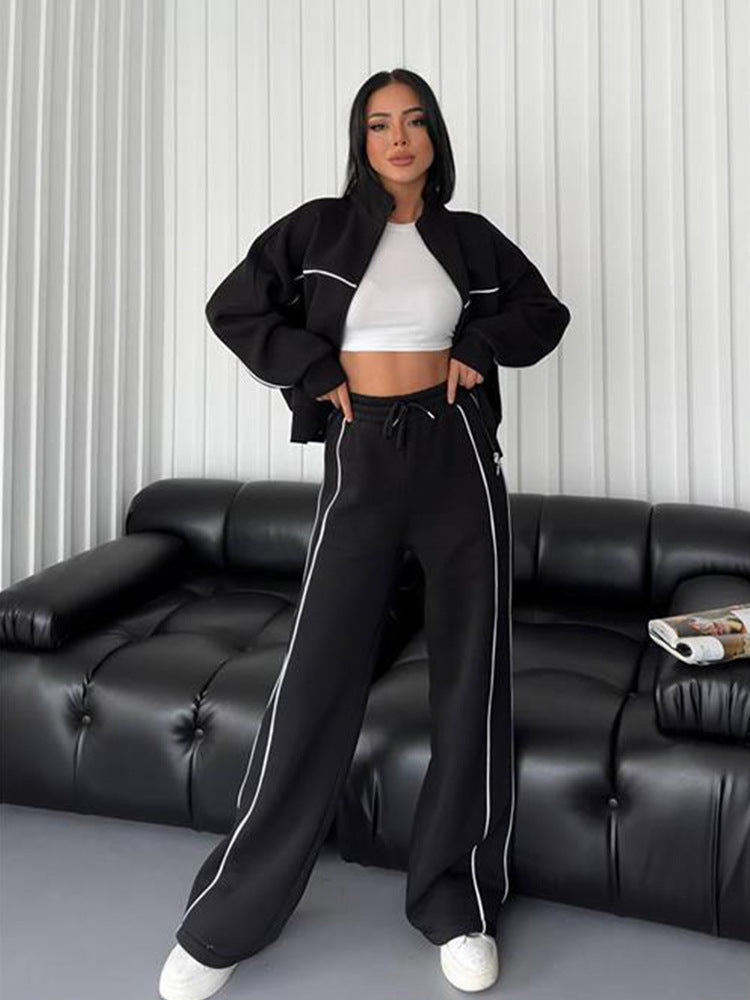 Women's Long Sleeve Half Turtleneck Cardigan Suit with Trousers