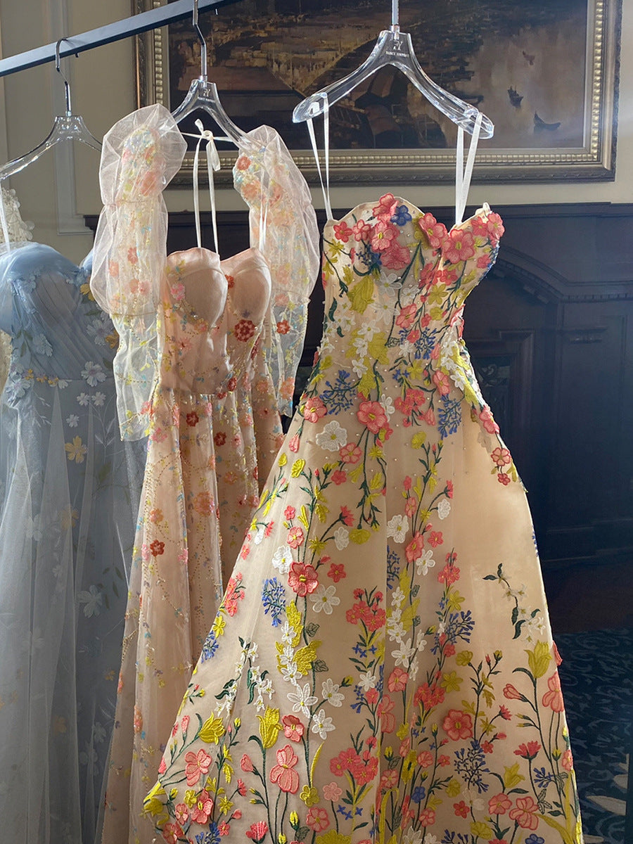 Jupe à volants brodée de fleurs pour femme