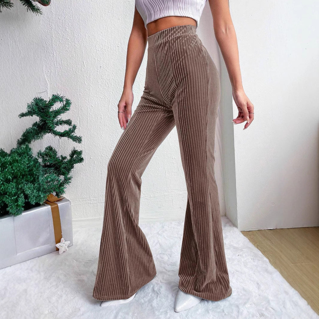 High Waist Corduroy Bell-Bottom Pants for Women Wide Leg
