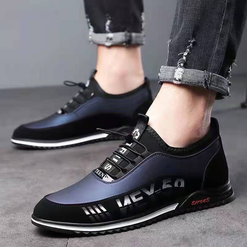 Men's Casual Slip-On Leather Shoes Flat Heel Blue Black Sizes 39-44