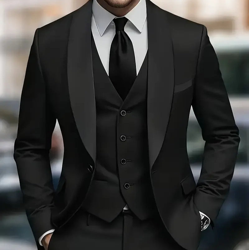 Men's Slim Fit Business Casual Three-Piece Suit