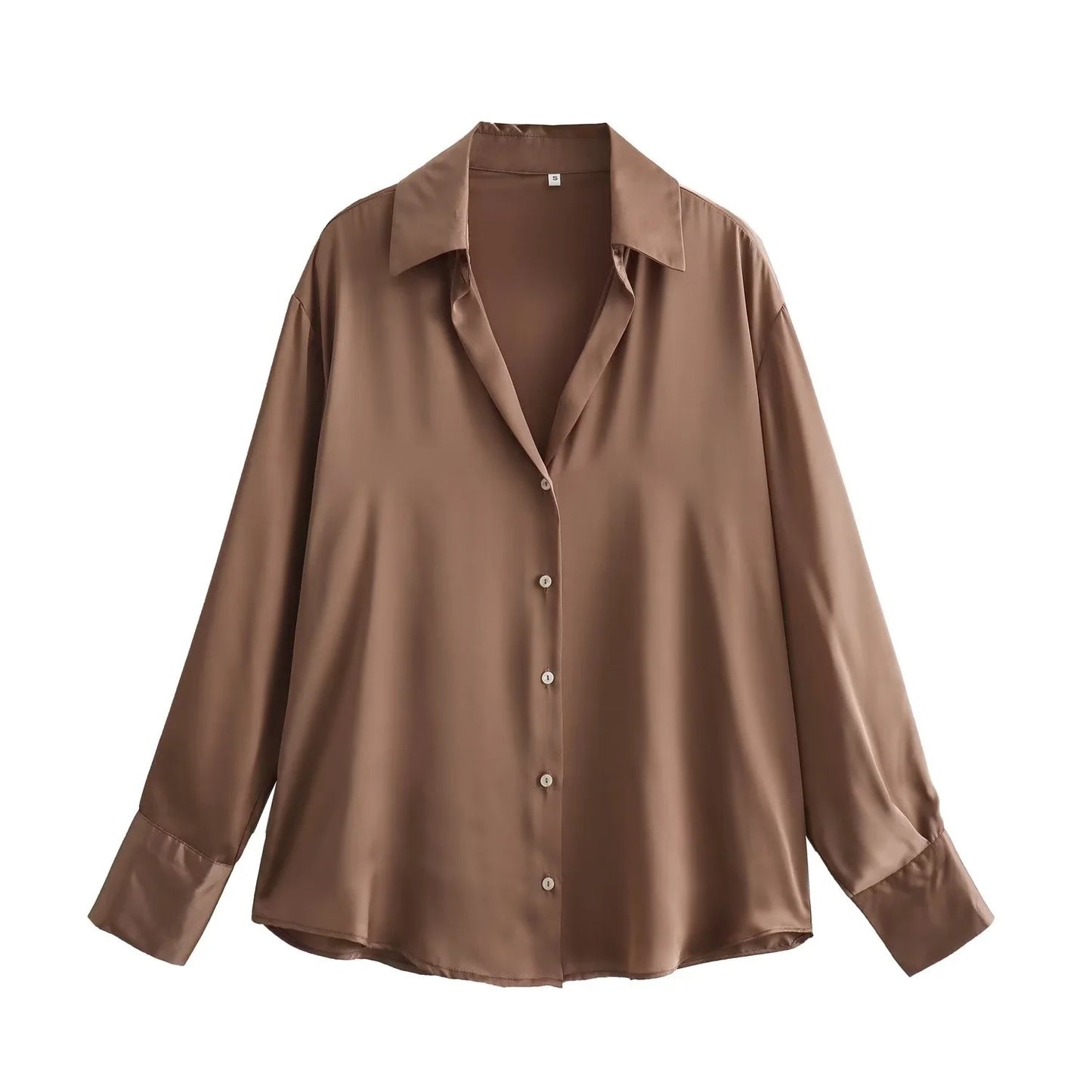 All-match Silk Satin Texture Draping Long-sleeved Shirt For Women
