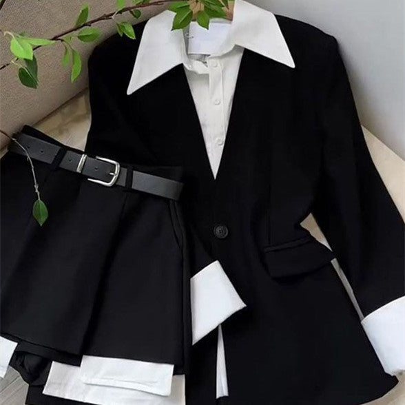 Ensemble deux pièces effet tailleur veste et pantalon-jupe pour femme