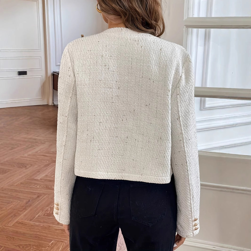 Milky White O-Neck Slim Wool Coat for Women