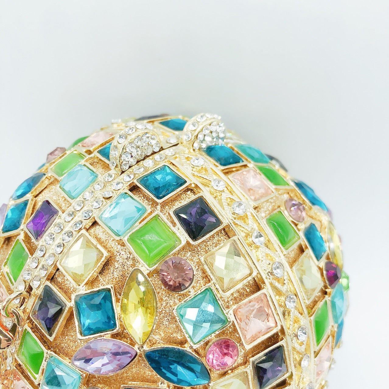 Multicolored Glass Rhinestone Round Ball Clutch Bag with Empty Diamond 10.5cm