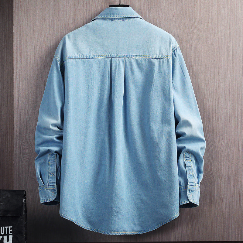 Chemise en jean ample à manches longues en coton pour homme