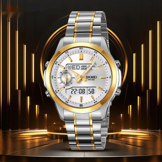 Montre multifonctionnelle lumineuse pour homme avec bracelet en acier
