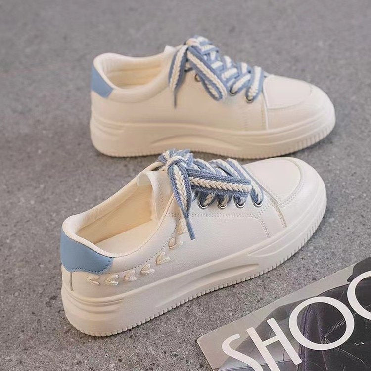 Baskets basses compensées en cuir décontractées pour femmes – Bleu ciel, rose, kaki, tailles 35-40