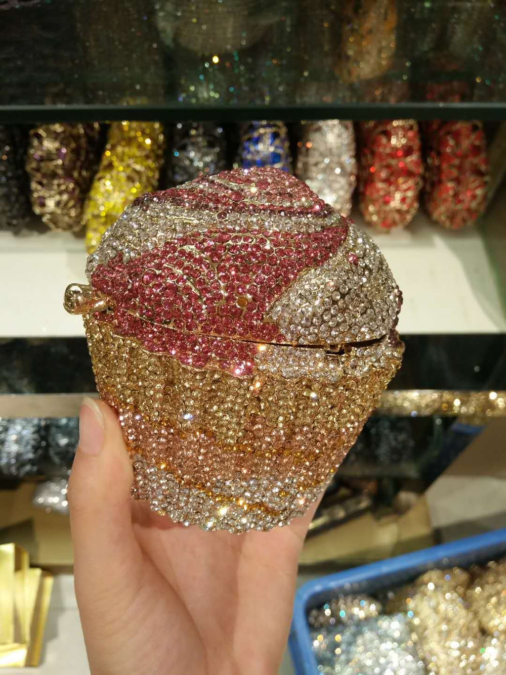 Pochette en Métal avec Diamants Entiers, Motif Petit Gâteau Glacé, pour Femmes