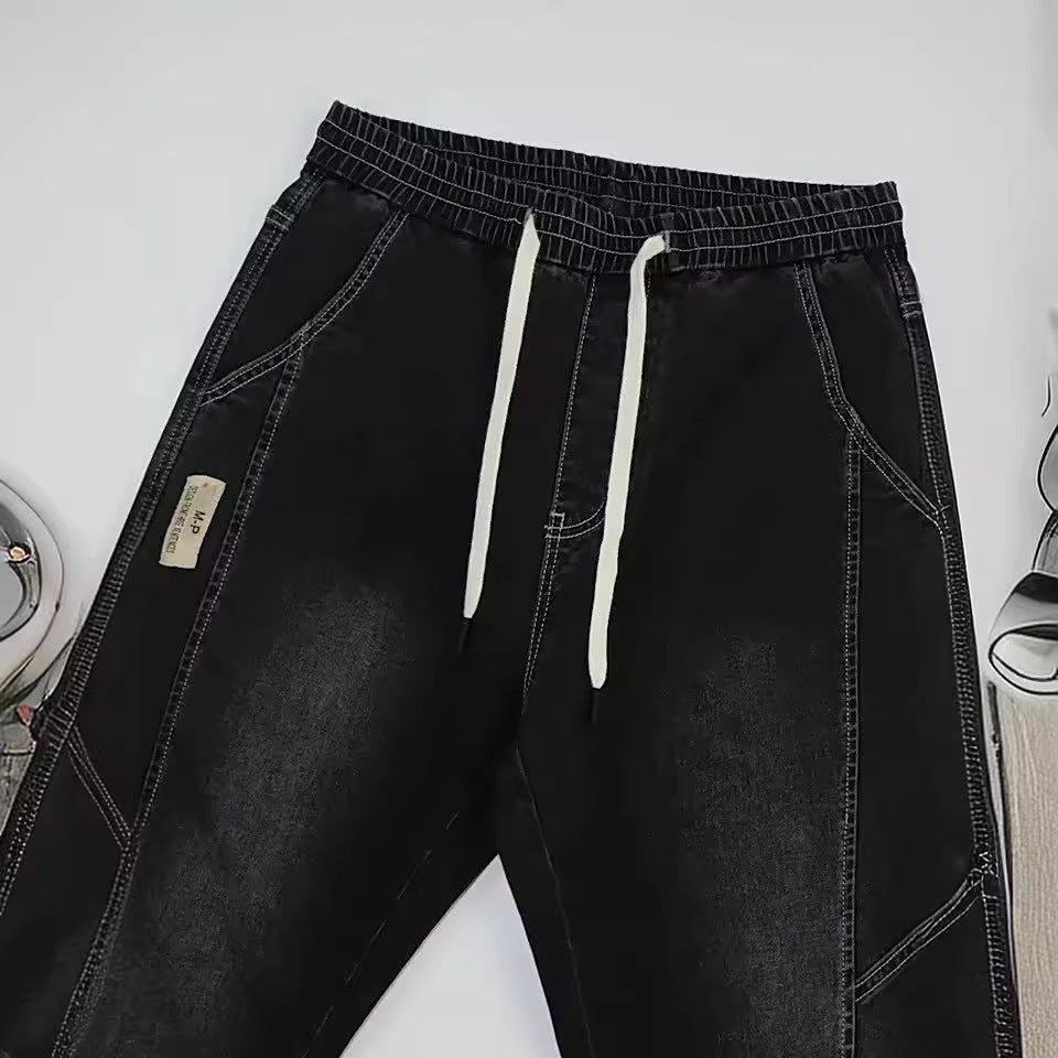 Men's Slim Fit High Waist Denim Jeans Straight Leg Pants