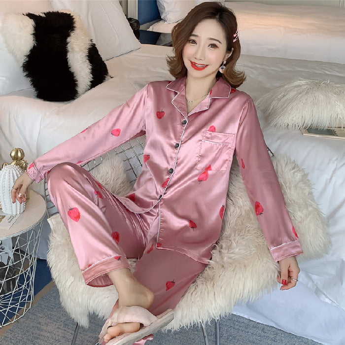 Women's Spring & Autumn Ice Silk Pajama Set Loose Homewear Trousers