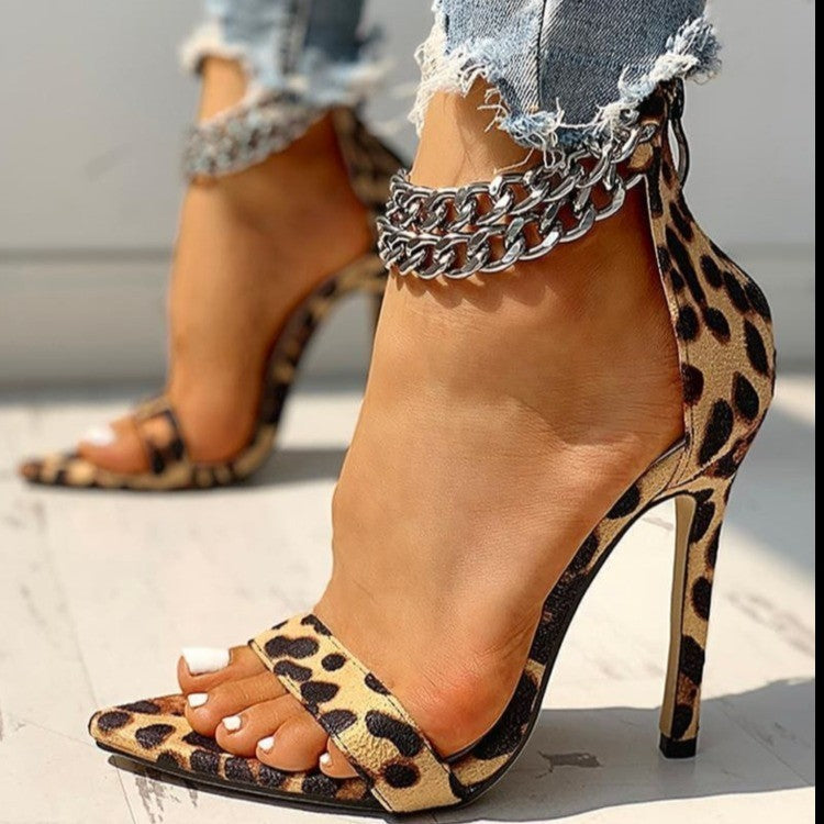 Sandales léopard à talons hauts en PU pour femme