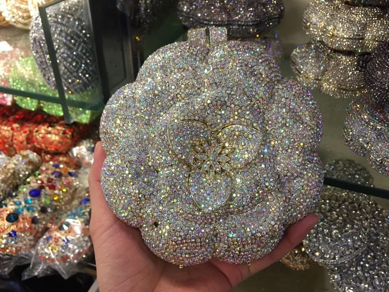 Sac de soirée rigide rond en métal rose pour femmes
